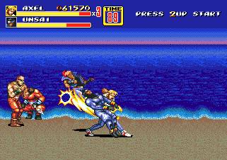 Axel uses his Dragon Wing punch to clear the hordes of Stage 6